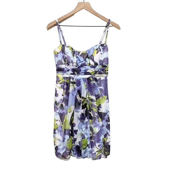 IZ Byer Womens Floral Sleeveless Mini Dress Size M Purple Green Back Tie NWT - Picture 1 of 4